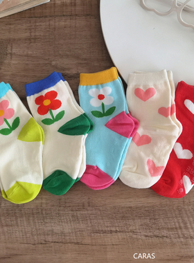 韩国KidsFUTURE儿童花朵爱心袜子女孩棉袜春秋季可爱宝宝中筒袜