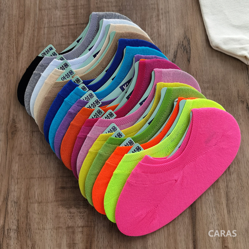 caras韩国进口立体浅口船袜女夏天薄款袜子彩色硅胶防滑隐形