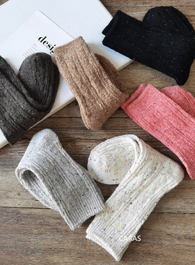 caras韩国进口麻花点点羊毛袜保暖柔软加厚袜子女冬季ins潮中筒