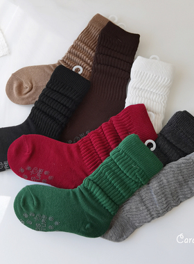 韩国KidsFUTURE儿童春秋冬棉袜长款袜子螺纹堆堆袜纯色护腿中长筒