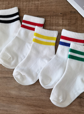 韩国KidsFUTURE海军风儿童条纹袜子棉袜春秋薄白色足球运动袜子