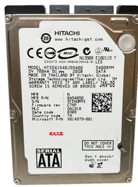 可开票HTS541640J9SA00日立工业医疗20G 2.5寸SATA串口硬盘现货