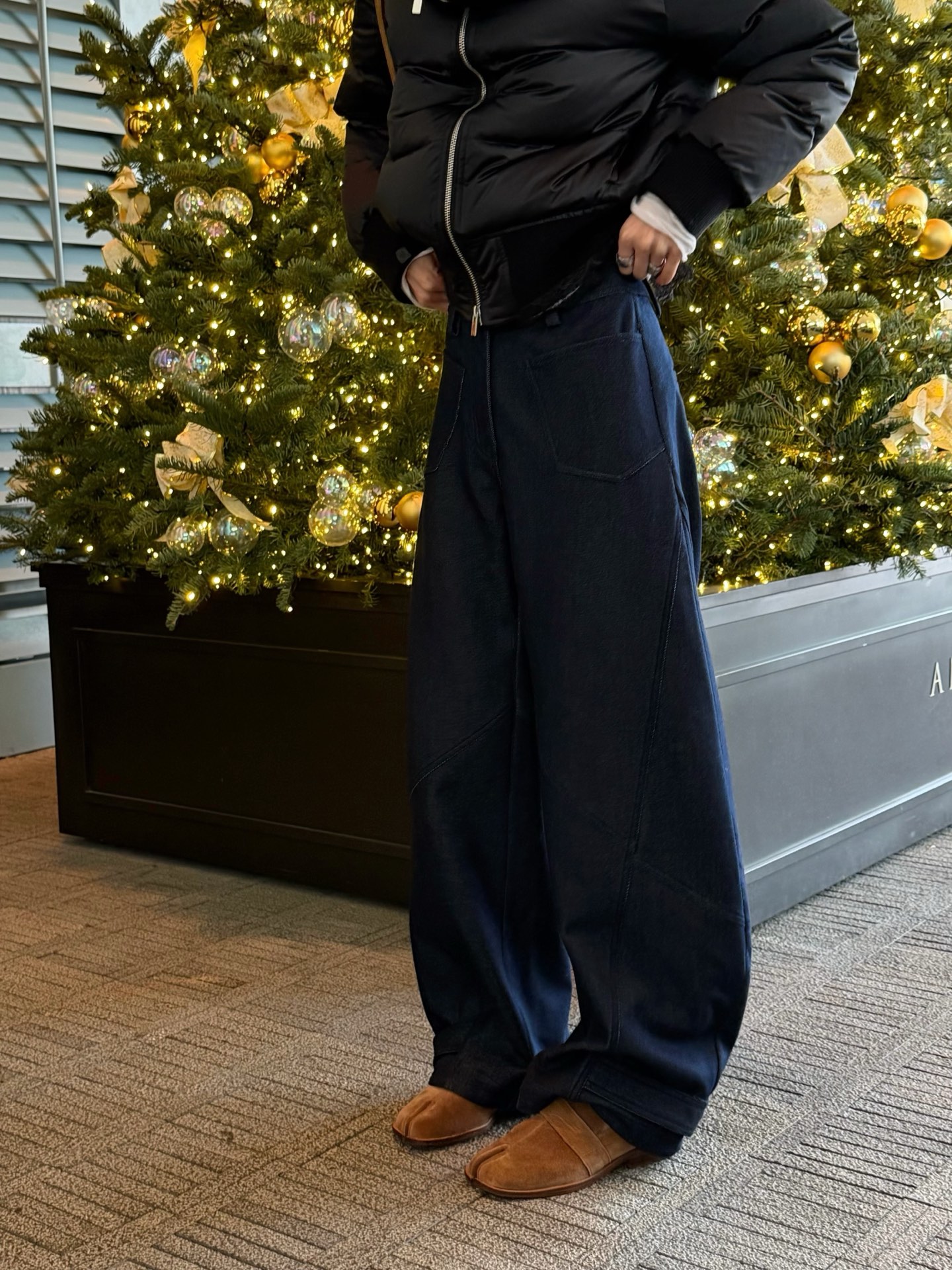 mskin6小众设计女25冬新款复古工装裤加绒保暖宽松休闲弯刀裤百搭