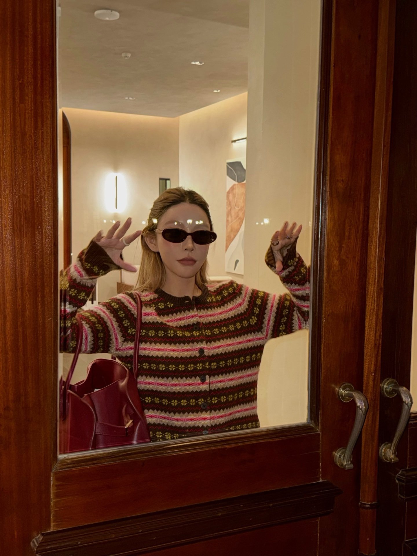 Mskin6小众设计25冬新款复古碎花条纹针织开衫外套女休闲宽松长袖