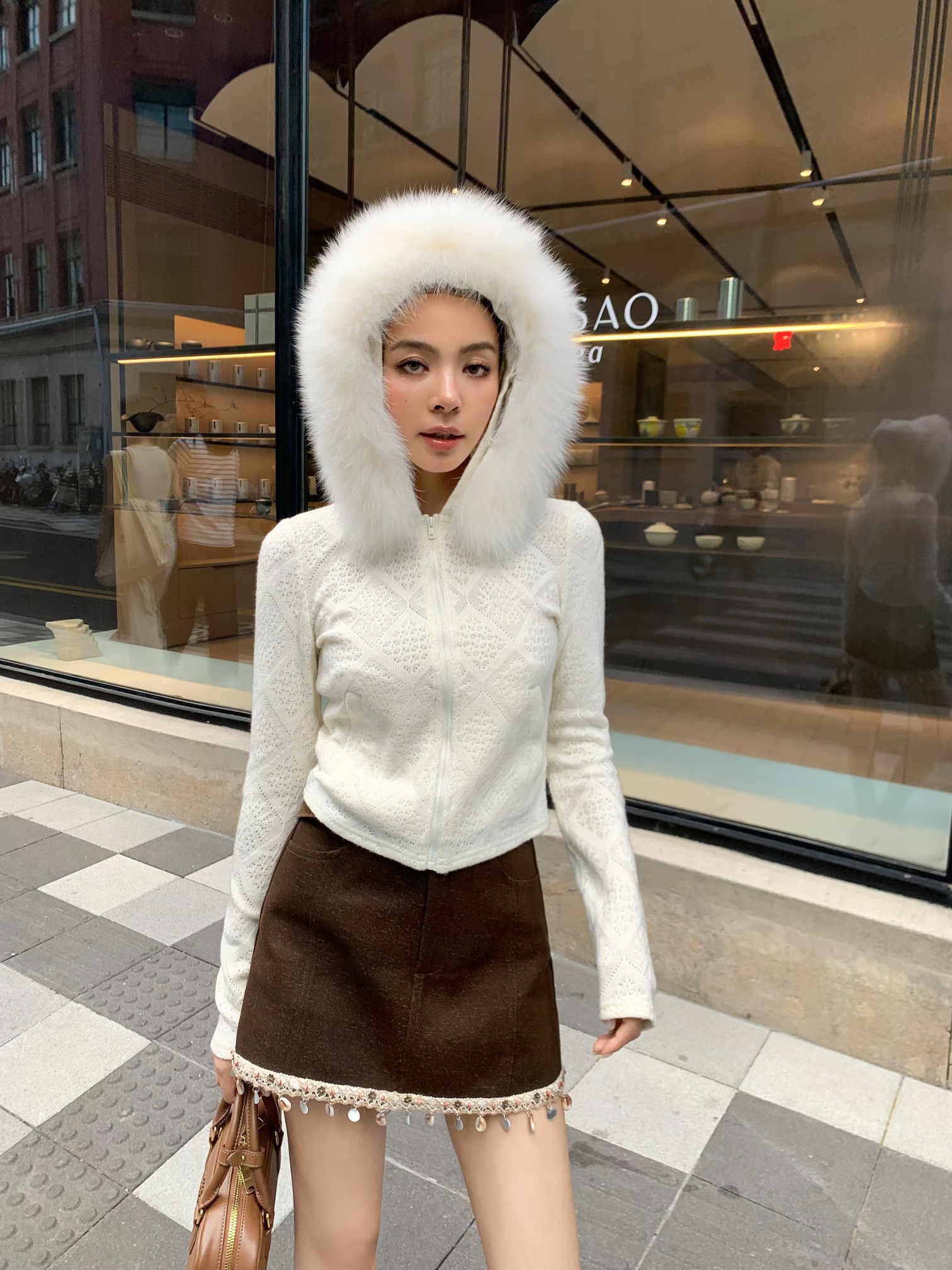 小众设计女25早秋新款法式菱格毛针织衫