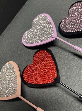 紫色镶钻椭圆形睫毛检查镜便携式不锈钢脸部美容工具清洁化妆镜