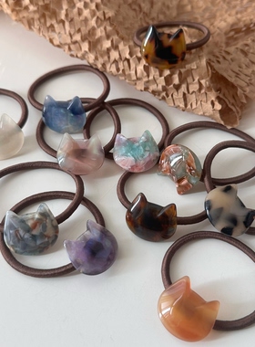 韩国进口醋酸Q版猫咪头绳可爱减龄发圈高马尾皮筋炫彩紫发绳头饰