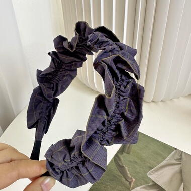 韩国进口豆家同款褶皱发箍法式设计款扭转荷叶边头箍小众紫色条纹