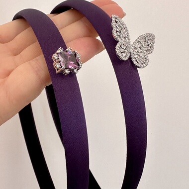 韩国进口简约优雅贵气紫色细发箍豆家同款锆石立体蝴蝶压发发卡女