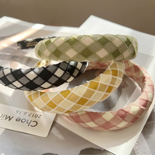 韩国东大门bm风少女简约格子压发发箍复古港风高颅顶海绵头箍发卡