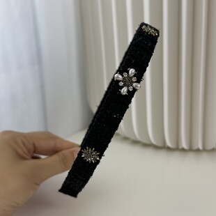 韩国进口香风珍珠水钻发箍女高级感复古黑色头箍专柜同款气质发卡