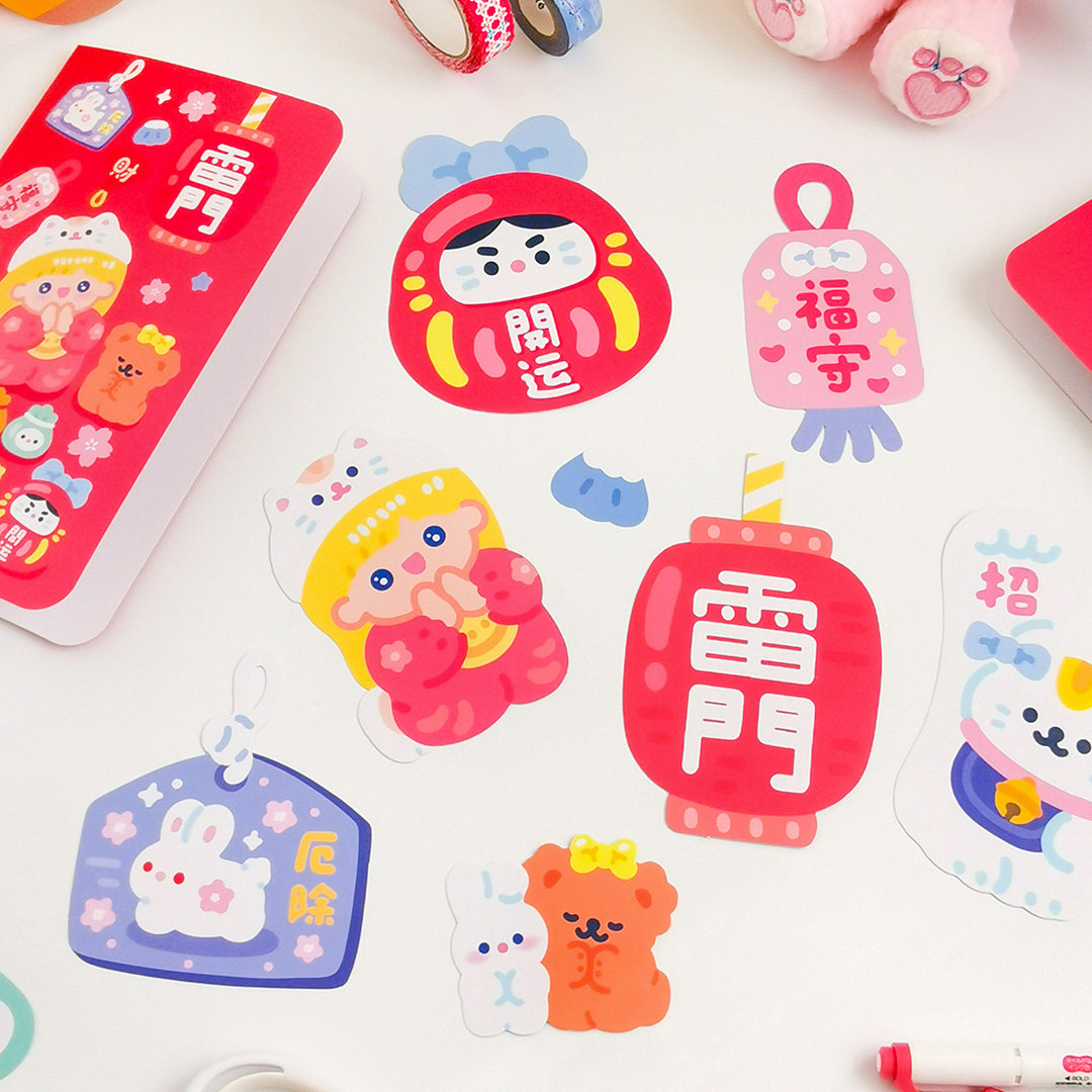 日式和风祈福卡片新年祝福卡ins可爱招财猫新春贺卡礼物卡小书签