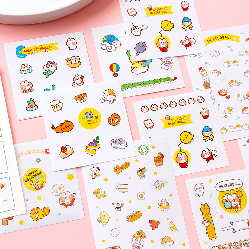 米猫乐园可爱卡通贴纸套装水杯电脑手帐装饰小图案封口贴手账贴纸