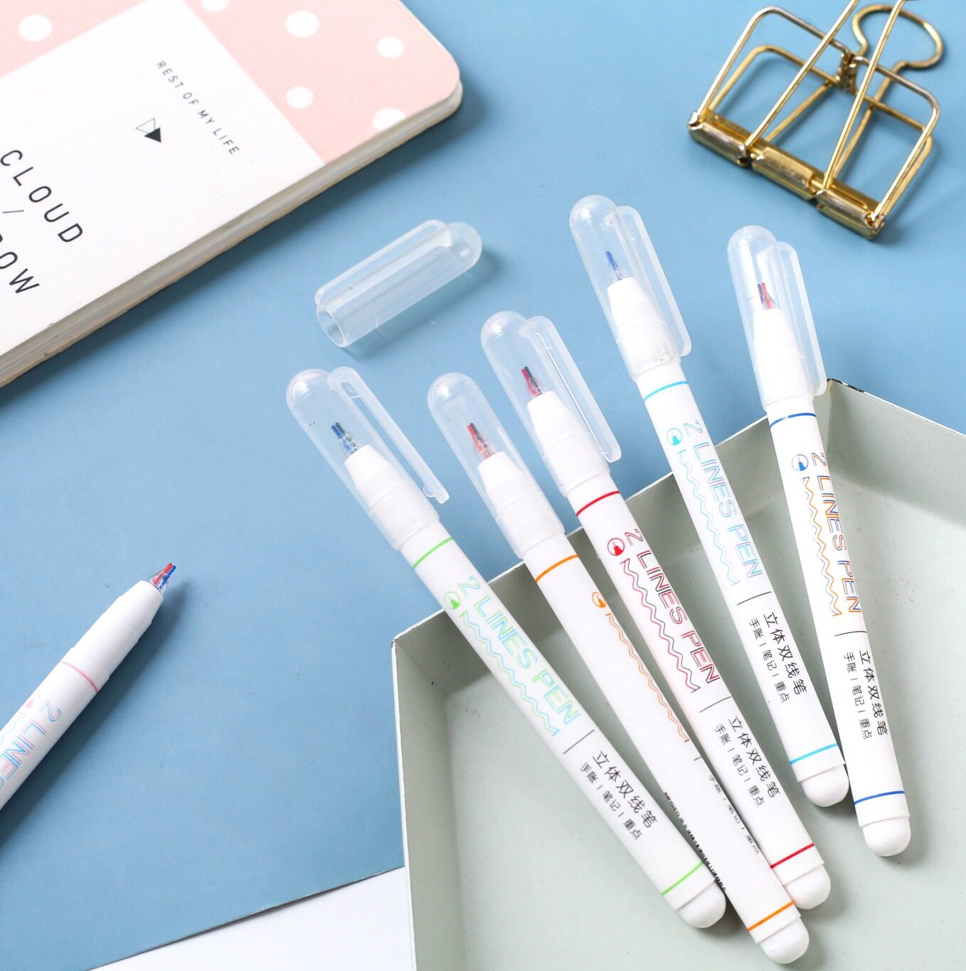 立体双线笔彩色勾线笔手账笔涂鸦记号笔创意diy标记笔重点划线笔