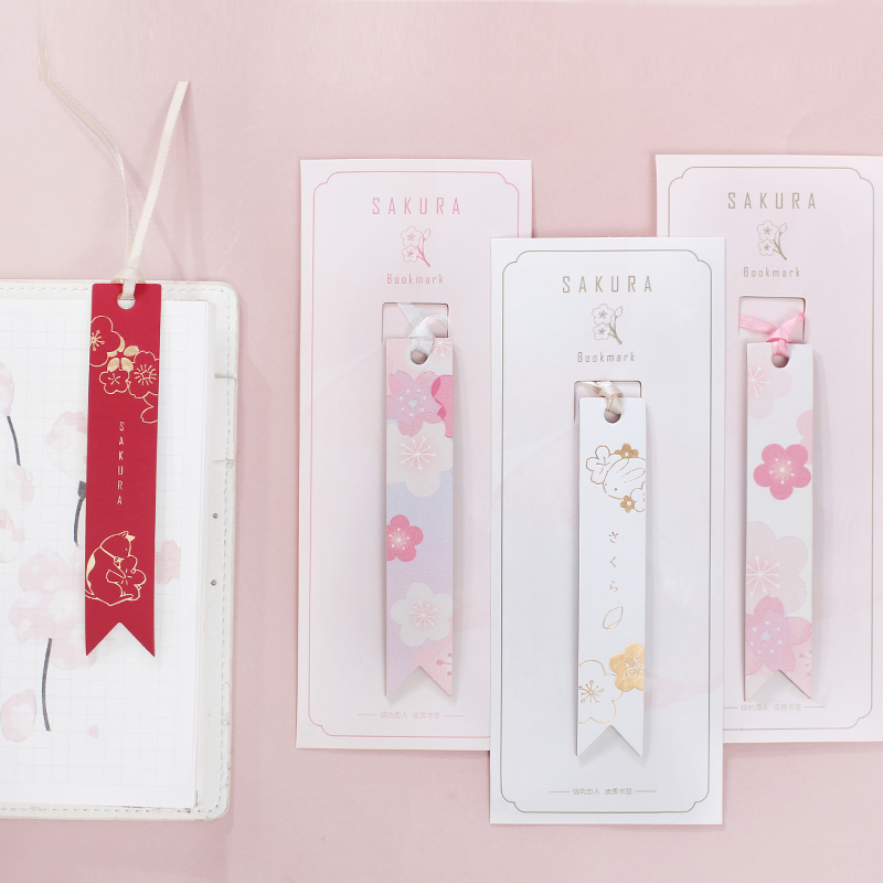 日式樱花书签创意学生用简约小清新文艺手帐书签精美丝带阅读书签
