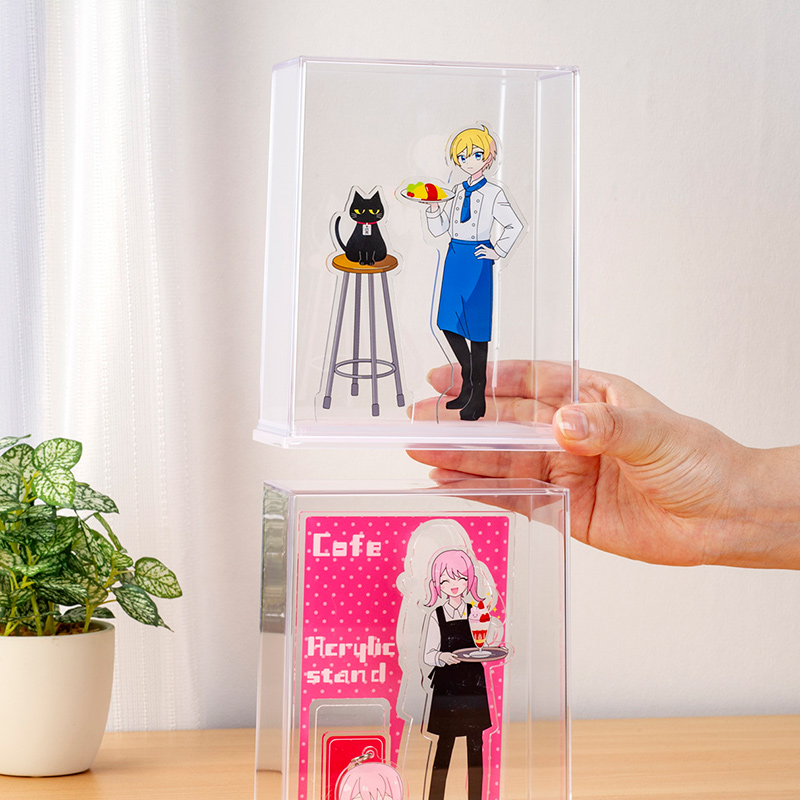 日本进口手办立牌收纳展示盒高透明二次元周边收纳架带盖防尘