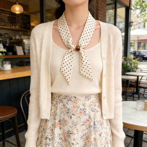 法式赫本风丝巾项链女春夏新串珠锁骨巾西装风衣百搭懒人配饰时尚