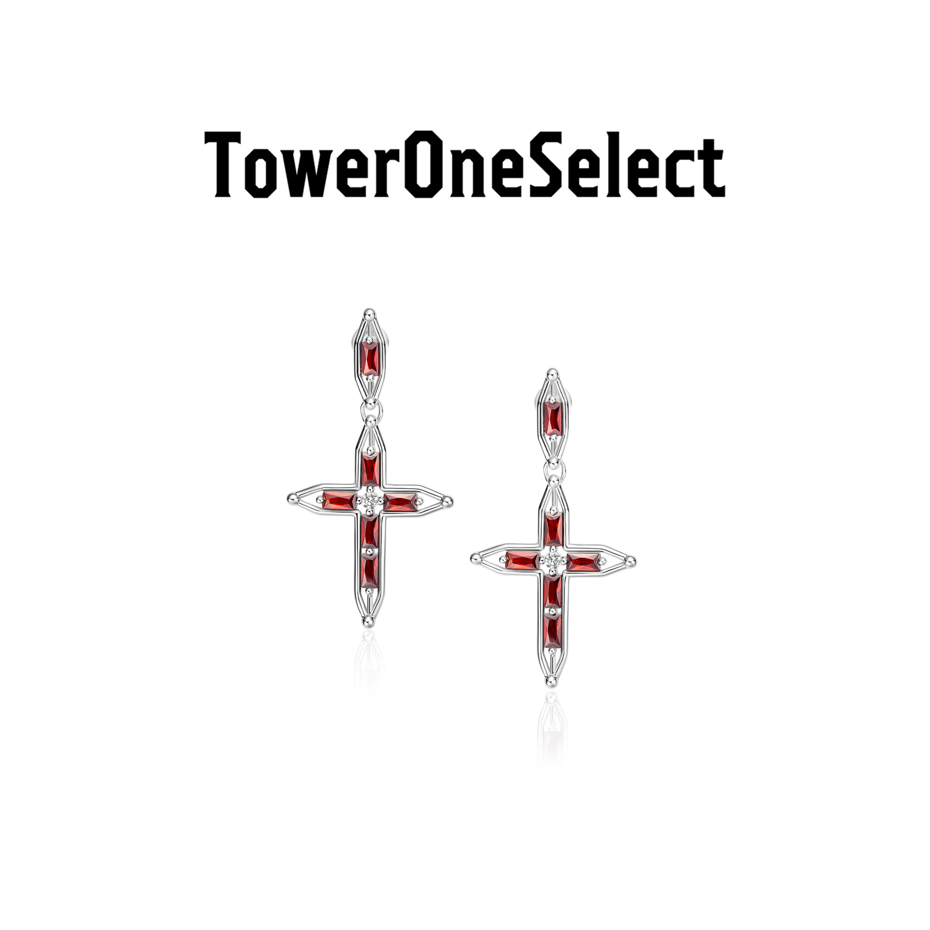 十字架镶钻纯银中性风耳环官方店