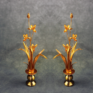 兰花摆件文房四宝君子兰铝金属轻奢仿真工艺品新中式莲花客厅花架