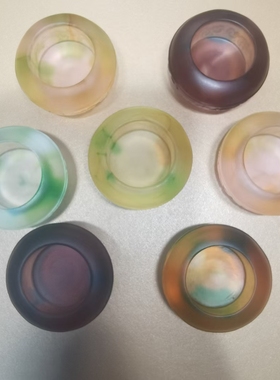 书房摆件古法雕花七彩琉璃盒墨碟水盂文房四宝毛笔书法国画用墨池