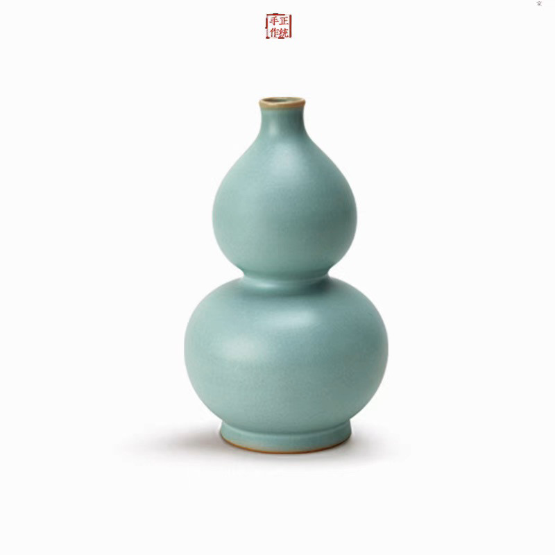 专柜正品 东道汝窑 陶瓷茶桌摆件葫芦花瓶高档礼品送礼茶具葫芦瓶