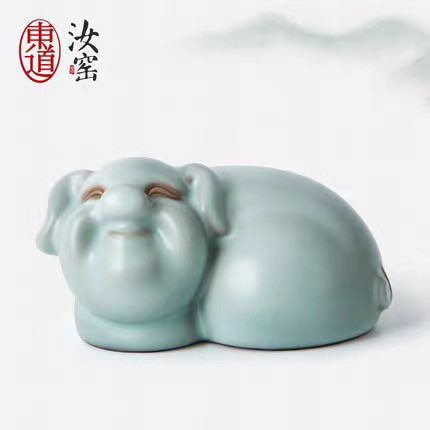 专柜正品 东道汝窑 吉福茶宠 十二生肖猪年摆件泡养开片茶具配件