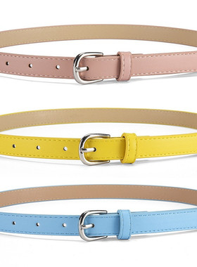 绿色儿童腰带女粉色时尚百搭配牛仔裤带女士小腰围细皮带黄色蓝色