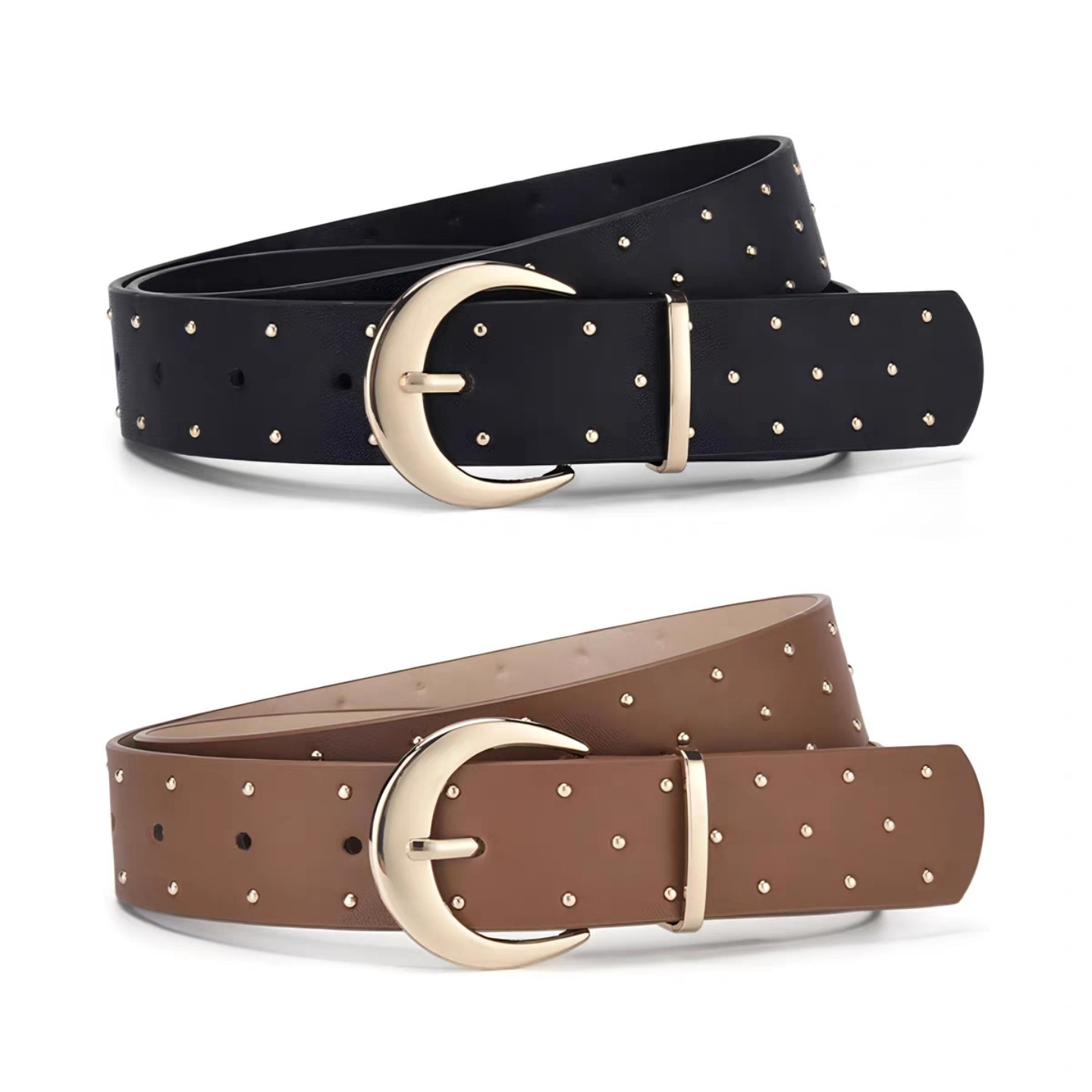 棕色腰带配饰潮流时尚个性百搭配牛仔裤带铆钉装饰皮带女卡其蓝色