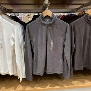 长袖 M479693女装 打底衫 修身 T恤 25秋冬弹力摇粒绒半拉链套头衫