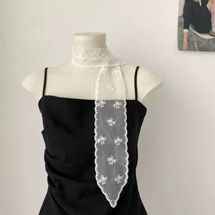 春夏季薄款蝴蝶结蕾丝镂空围巾网红细长条领巾扎头发丝巾装饰围脖