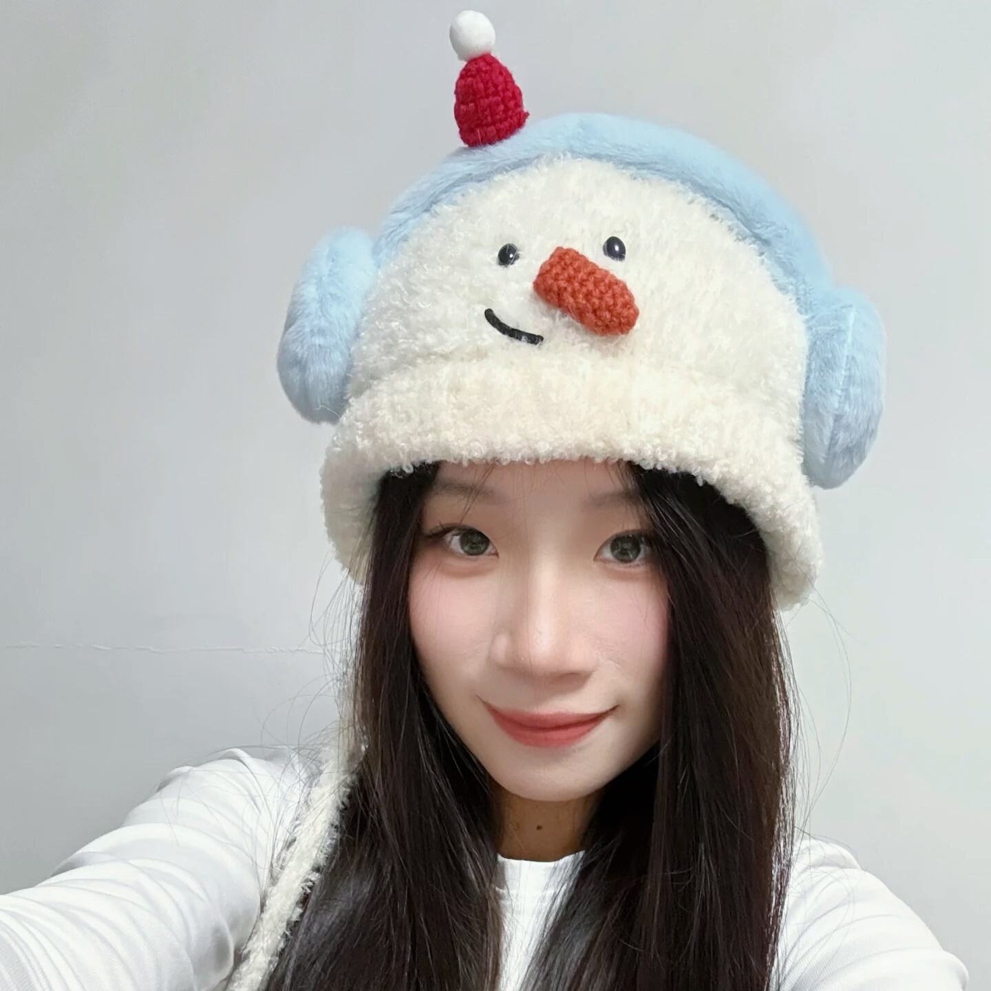 partyme手工毛绒雪人针织雷锋帽子大头围保暖毛线帽护耳套头东北