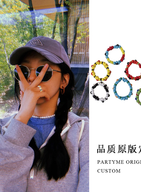 韩国网雅风彩色手工编织小花戒指