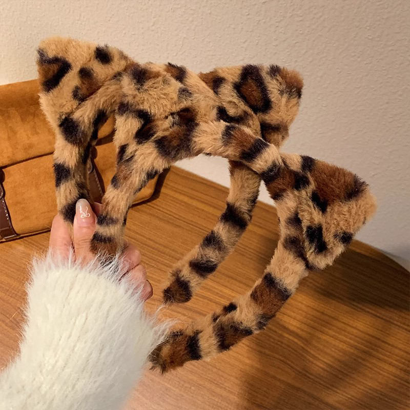 partyme手工秋冬猫耳朵毛绒豹纹发箍秋冬可爱头箍洗脸发卡发饰