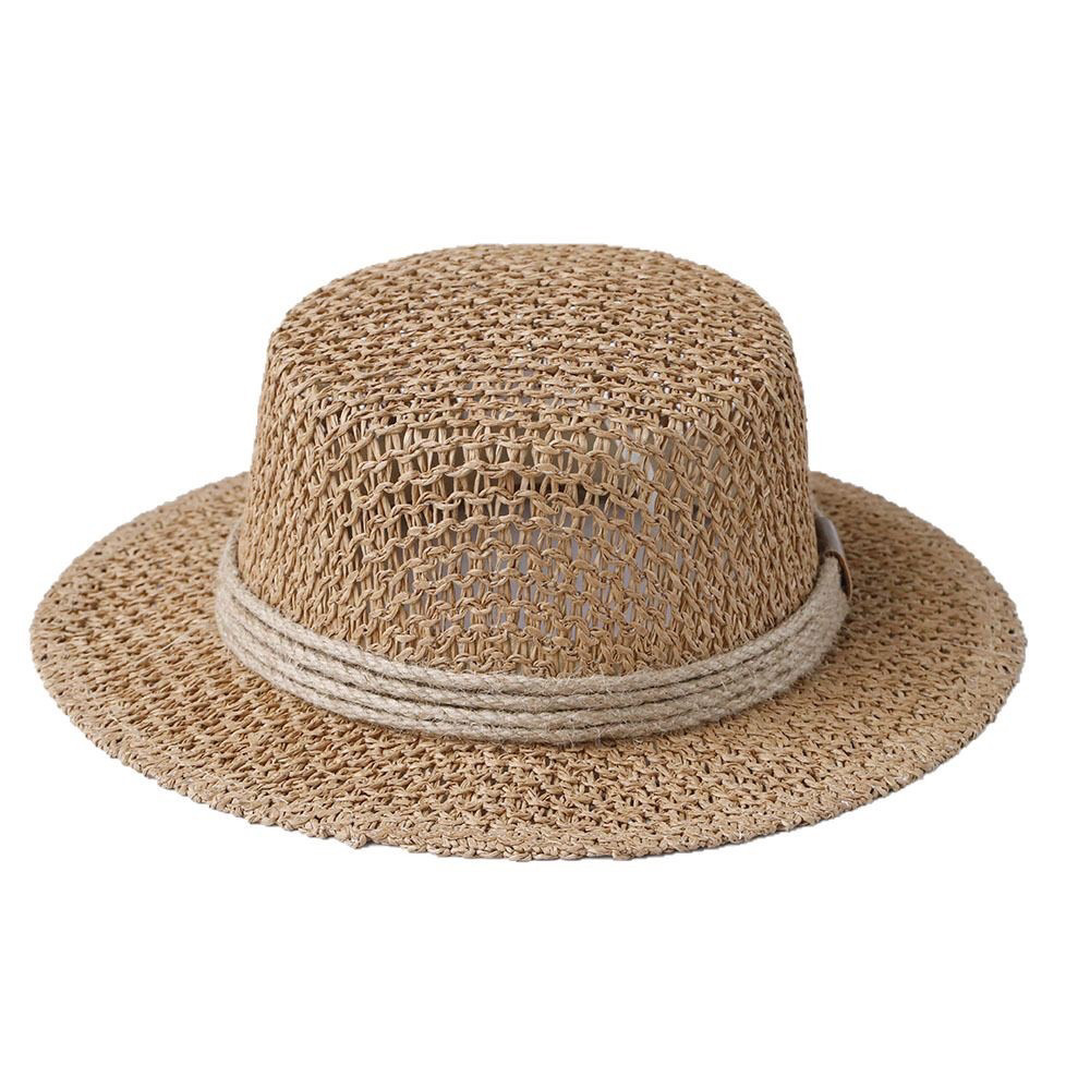 法式镂空复古草编小礼帽平顶夏天男女沙滩旅游遮阳帽圆顶度假草帽