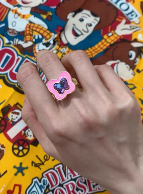 梁洁同款韩国网红电镀复古风简约蝴蝶人造锆石戒指双色甜美滴油女