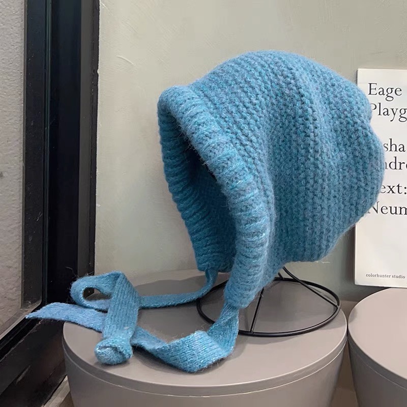 网红两用毛线帽子秋冬显脸小护耳包头帽保暖针织帽宽松大头围少女