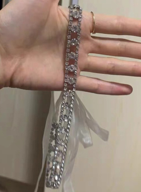 手工两戴式水钻蝴蝶结项链女锁骨链百搭外出发箍绑发颈链