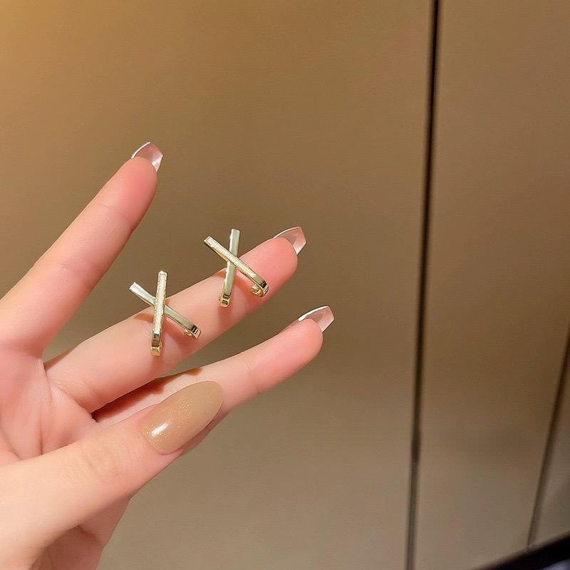 网红金色简约冷淡风交叉耳钉耳环耳饰小众设计百搭气质日常上班女