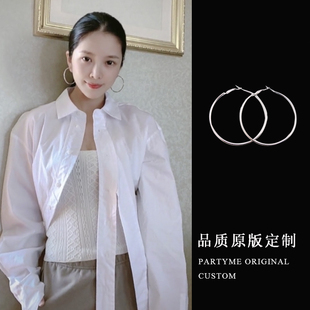 韩国网红耳饰夸张圆环圆圈潮气质耳圈大圈圈耳环女显脸小简约素圈