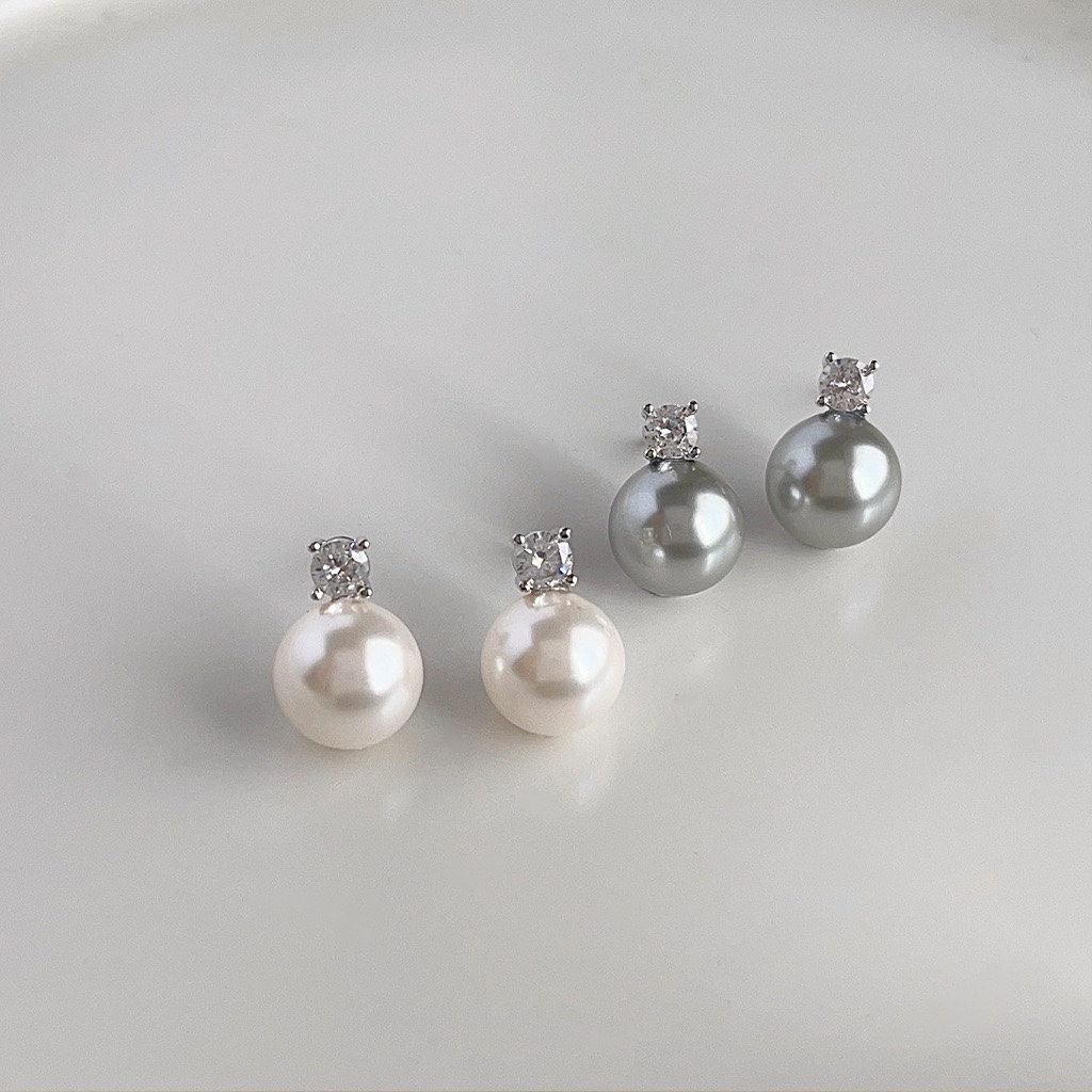 网红手工简约珍珠微镶人造锆石百搭耳钉气质耳饰耳环耳饰耳坠女