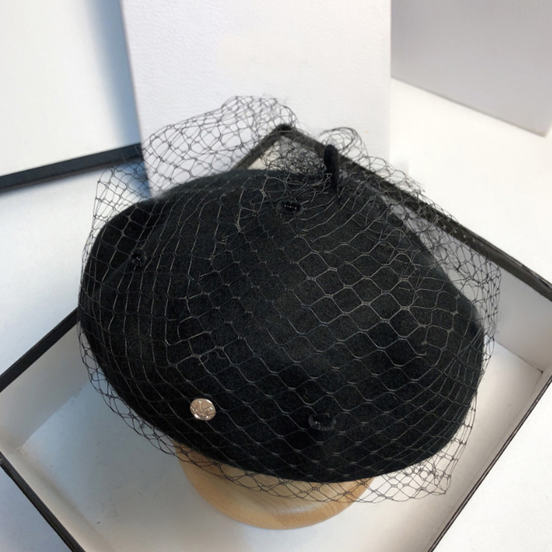 韩国毛呢贝雷帽网纱遮脸八角帽