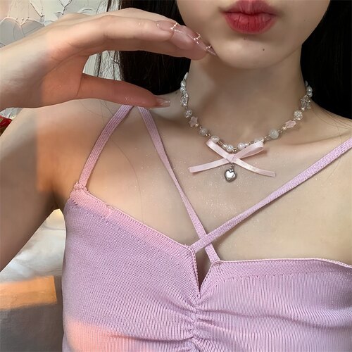 paryme手工韩国蝴蝶结芭蕾少女水晶星星珍珠项链颈链设计感锁骨链