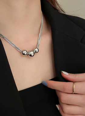 圆珠吊坠多层项链女锁骨链