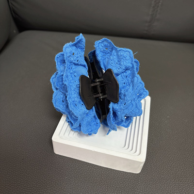 Partyme手工蓝色刺绣玫瑰花抓夹花朵蕾丝盘发发夹法式优雅高级感