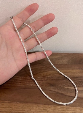网红碎银子项链女日韩简约轻奢小众设计感叠戴素链锁骨链颈链银色