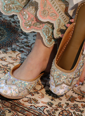 星星娑 I 美丽蓝色镜片梦幻闪耀风格拖鞋印度手工拖鞋包头拖平底