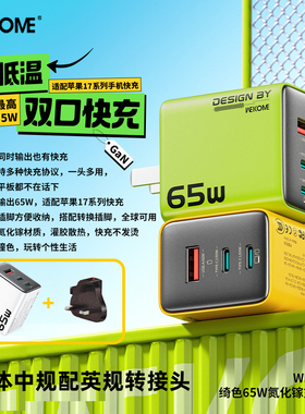 WEKOME氮化镓65W港澳旅行充电器PD3.0快充适用苹果iPhone17ProMax火牛三星手机iPad平板中规附送英制三脚插头