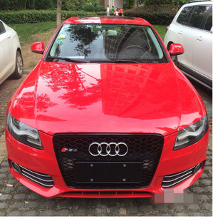 奥迪A4L改装 适用于09 12款 RS4蜂窝中网进气格栅RS4中网雾灯