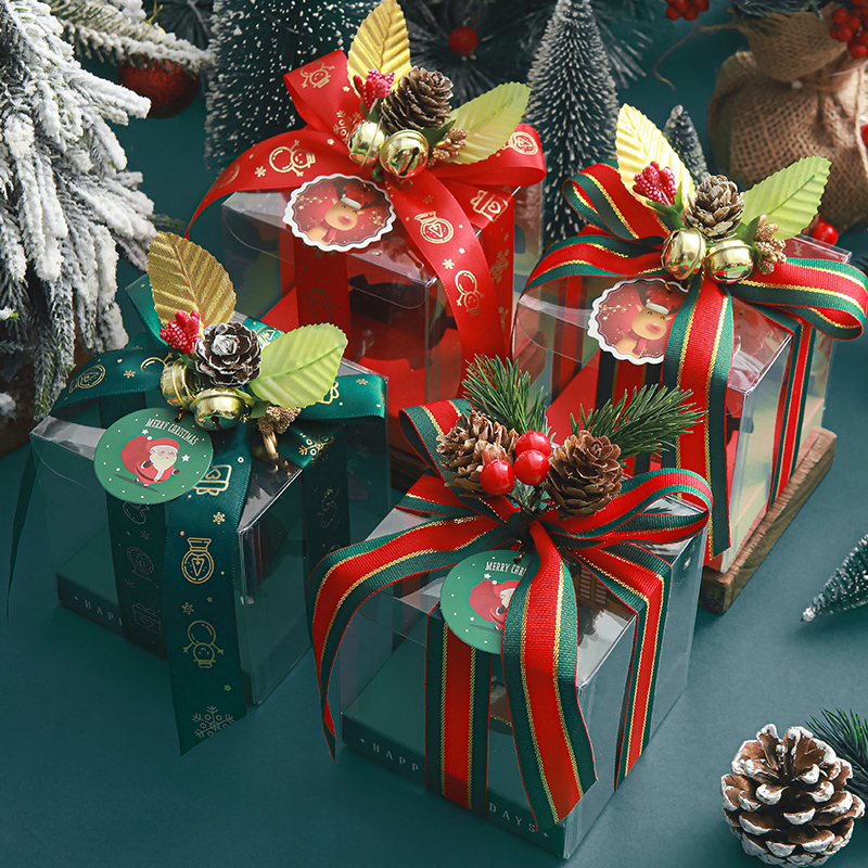 圣诞节苹果盒透明pvc平安夜礼盒小礼品礼物包装盒手提糖果空盒子