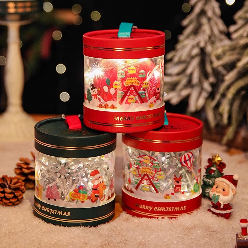 圣诞节平安夜苹果盒包装盒创意透明PVC圆桶平安礼物礼盒糖果空盒